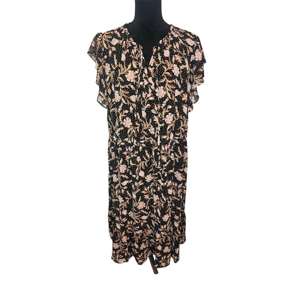 Les Serein Women's 3XL Floral Flutter Sleeve Midi Dress Multicolor